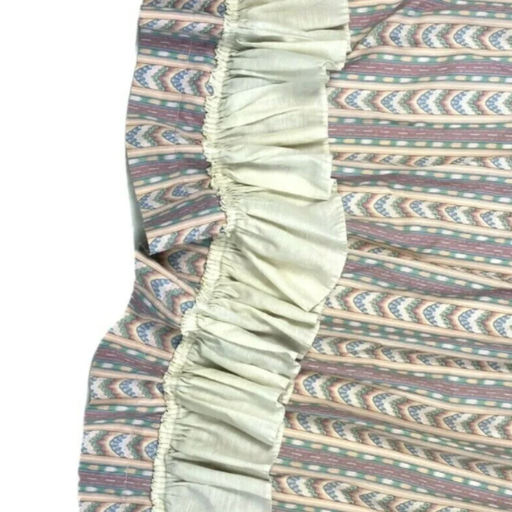 2 Custom Made Vintage 1970s Curtains Drapes Ruffle Majorca Pattern
